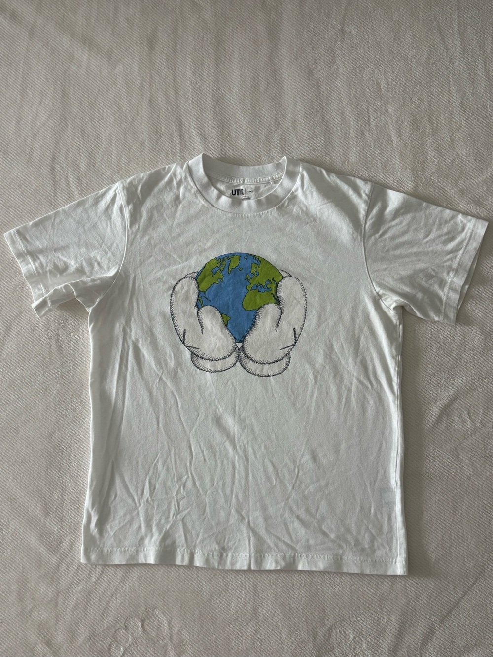 Uniqlo White Tee with Black "PEACE FOR ALL" Print